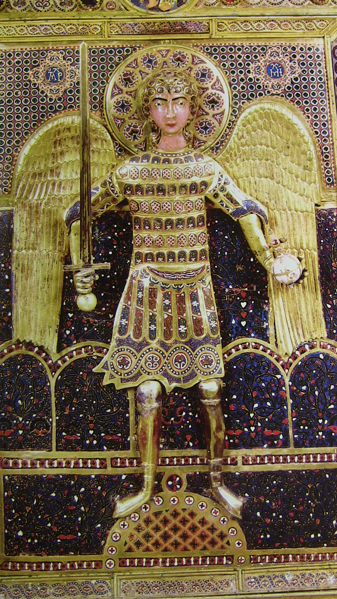 Archangel Michael with holding a globe-cross